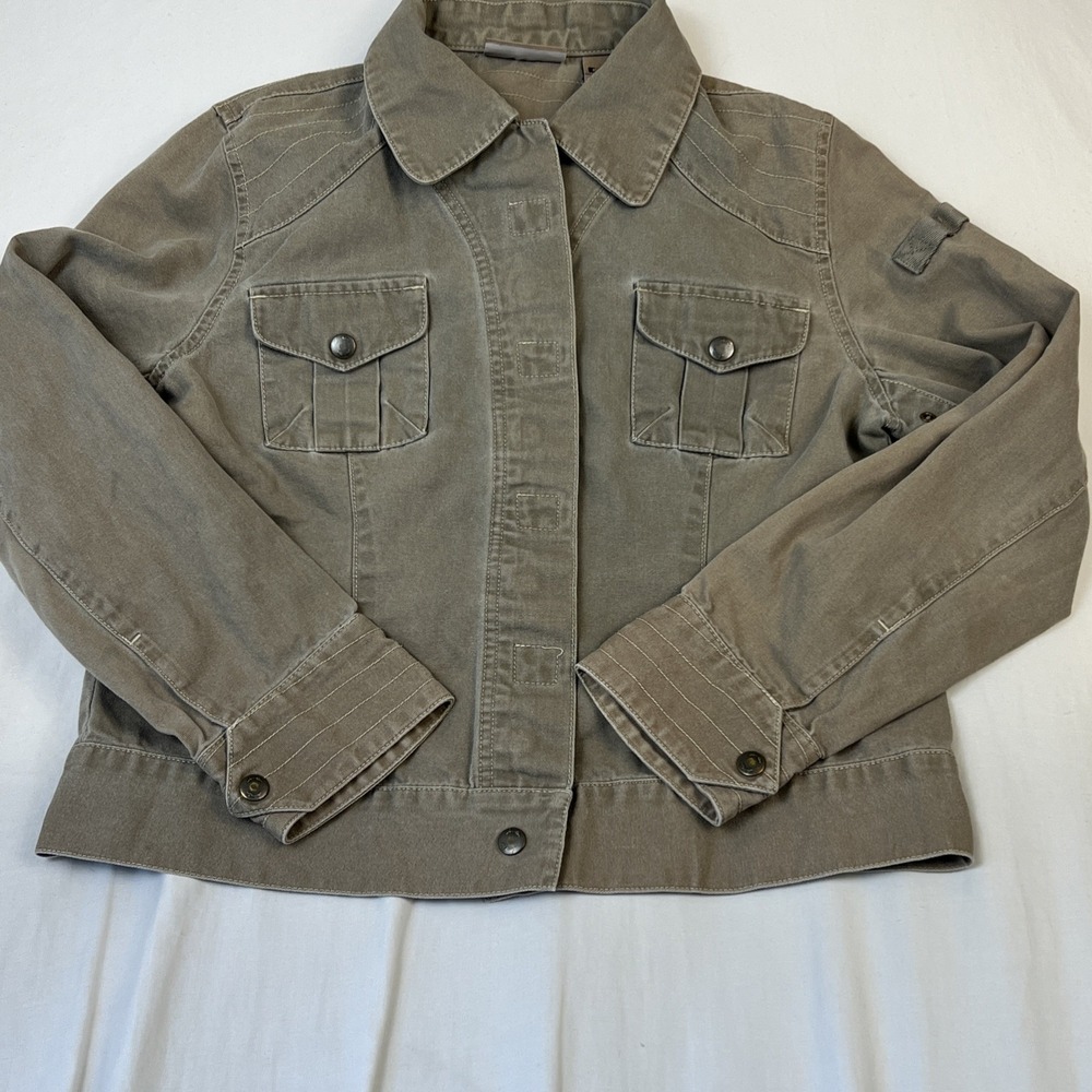 LEI Relaxed Womens Large Olive Green Cotton Canvas Utility Military Jacket